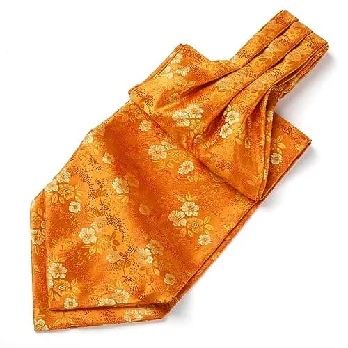 HISDERN Orange Ascot Tie & Pocket Square Set | 126 cm (49.6 in) Length thumbnail 3