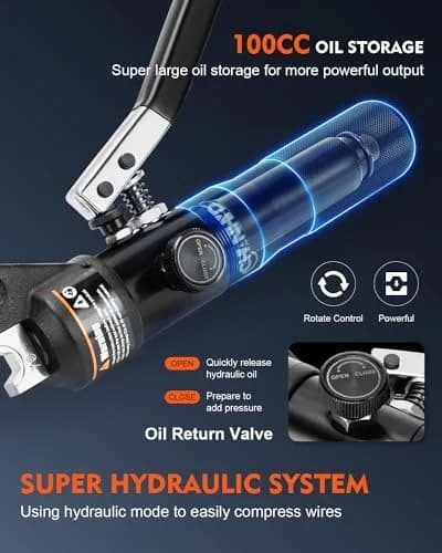 CHANHYD Hydraulic Crimping Tool and Cable Cutter, 10 Tons, 12 AWG to 00 (2/0) | 9 Dies Included thumbnail 2