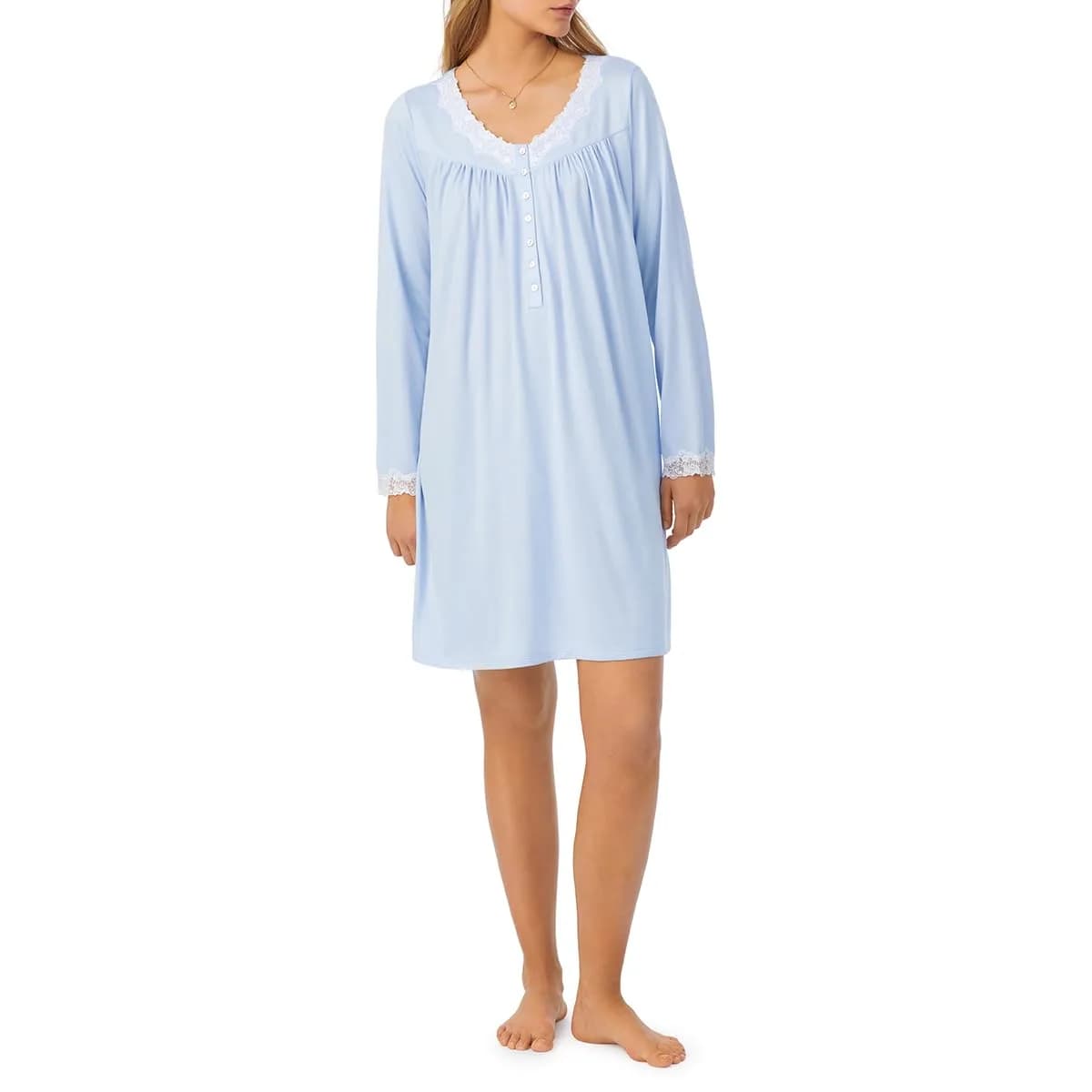 Eileen West Dream Sweater Knit Nightgown - Long Sleeve Blue | Breathable, Soft, Cozy, 36"