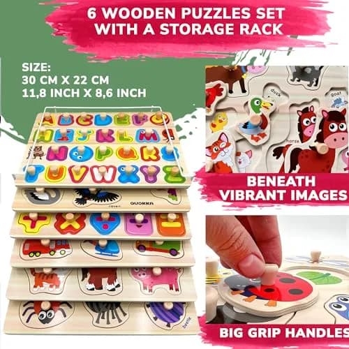 Quokka Wooden Puzzles for Toddlers 1-3 | Bright, Durable & Educational (6 Pack, Ages 2-4) thumbnail 2