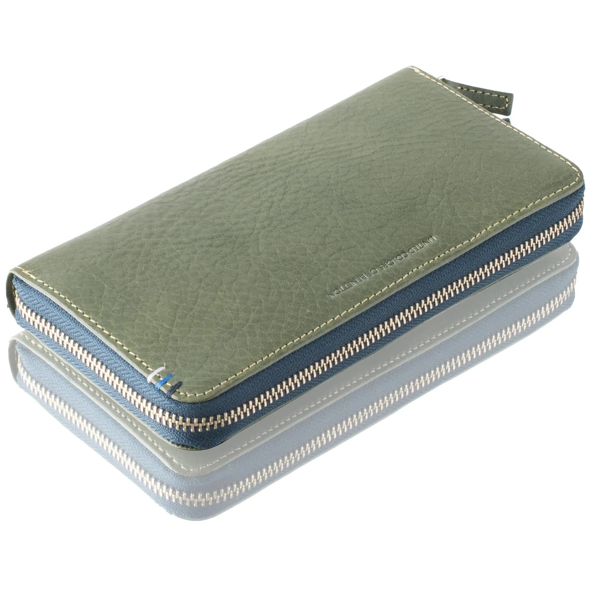 United Colors of Benetton Men's Leather Wallet, Green, W190/D100/H25 (mm) | Italian Oil Leather, Zipper Closure — green