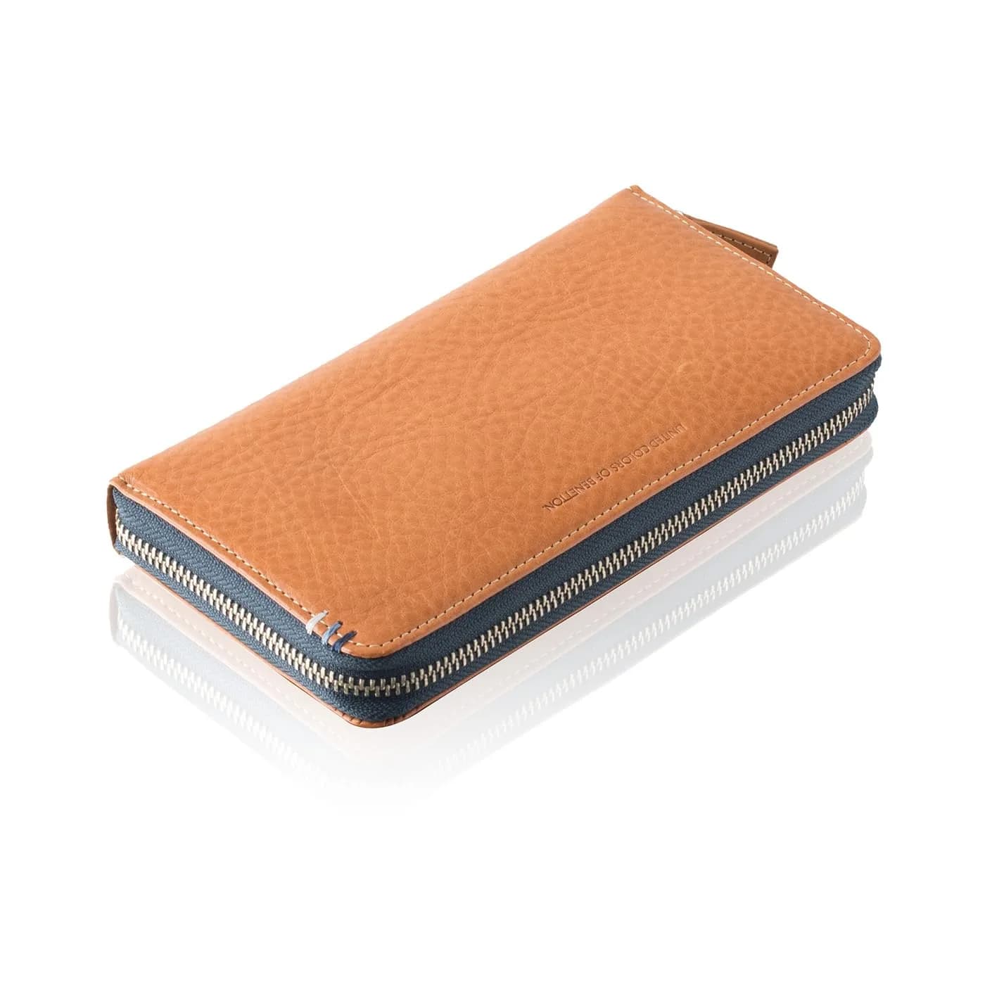 United Colors of Benetton Men's Leather Wallet, Camel | Italian Leather, Zipper Closure, Bi-Fold — Camel