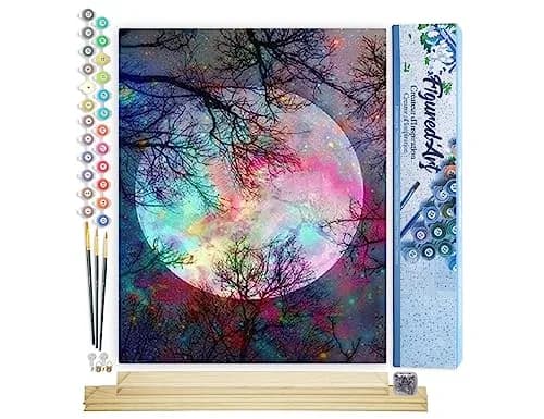 Figured'Art Paint by Numbers Kit for Adults Full Moon with Colourful Reflections 16"x20" | Relaxing Art Hobby with Premium Materials thumbnail 1