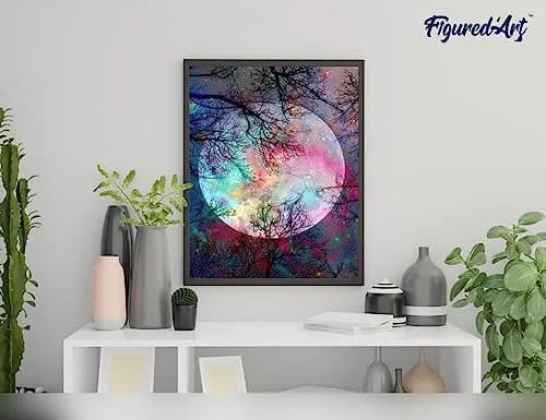 Figured'Art Paint by Numbers Kit for Adults Full Moon with Colourful Reflections 16"x20" | Relaxing Art Hobby with Premium Materials thumbnail 4
