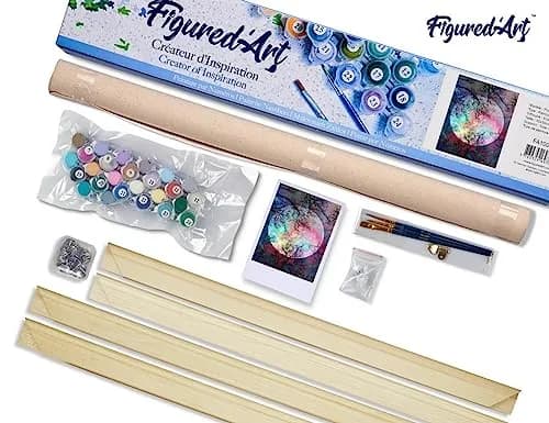 Figured'Art Paint by Numbers Kit for Adults Full Moon with Colourful Reflections 16"x20" | Relaxing Art Hobby with Premium Materials thumbnail 5
