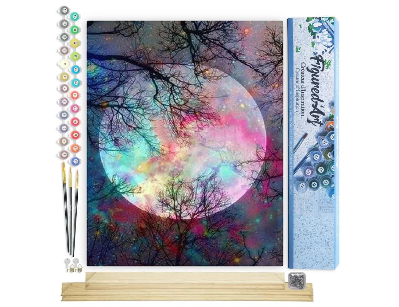 Figured'Art Paint by Numbers Kit for Adults Full Moon with Colourful Reflections 16"x20" | Relaxing Art Hobby with Premium Materials - main product image