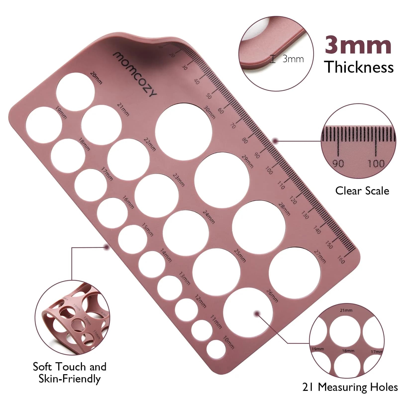 Momcozy M5 Nipple Ruler for Flange Sizing - Soft Silicone Measurement Tool for Breast Pump Sizing, 10-30mm (Red) - view 2