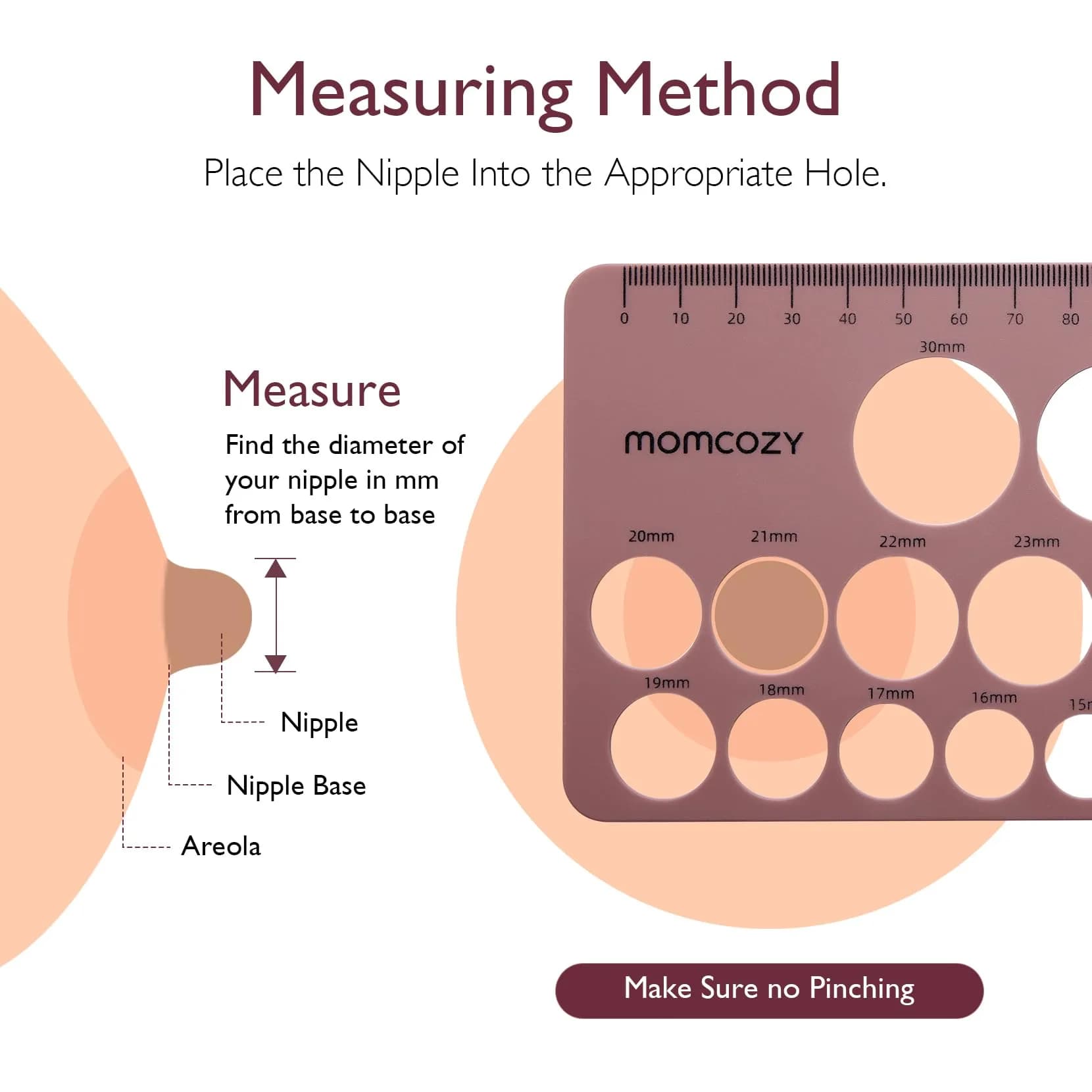 Momcozy M5 Nipple Ruler for Flange Sizing - Soft Silicone Measurement Tool for Breast Pump Sizing, 10-30mm (Red) - view 3