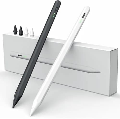 MEKO Active Stylus Pen for iPad with Palm Rejection & Tilt Sensor, 2-Pack (White/Black) | Fast Charging 13 Mins for 9 Hrs Use thumbnail 1