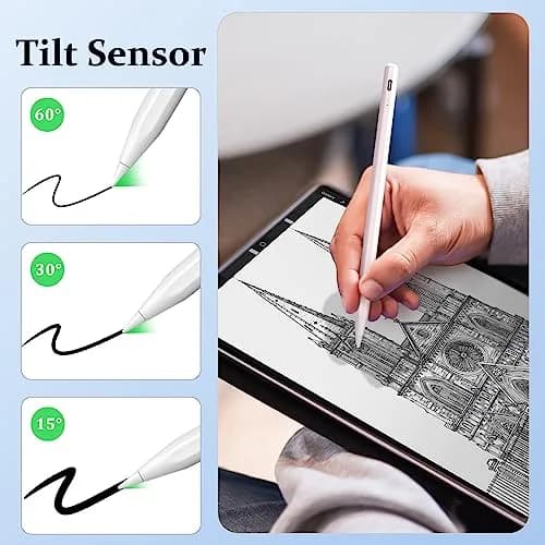 MEKO Active Stylus Pen for iPad with Palm Rejection & Tilt Sensor, 2-Pack (White/Black) | Fast Charging 13 Mins for 9 Hrs Use thumbnail 5