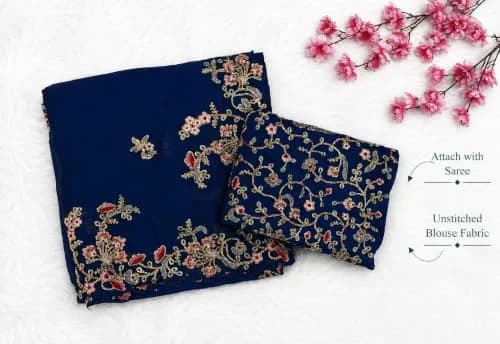 TRENDMALLS Rangoli Silk Saree with Dupion Silk Blouse Piece Blue 5.50 Meter (18.04 Ft) | Heavy Embroidery Cut Work thumbnail 2