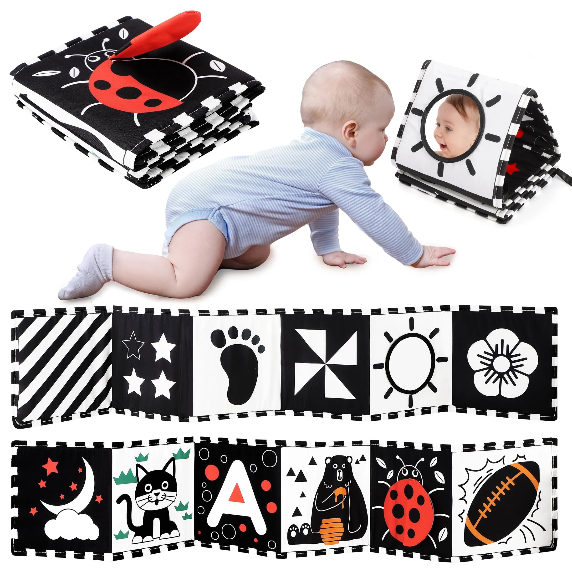 URMYWO Black and White Baby Sensory Book, Tummy Time High Contrast Newborn Toys | Visual Stimulation for 0-12 Months - main product image