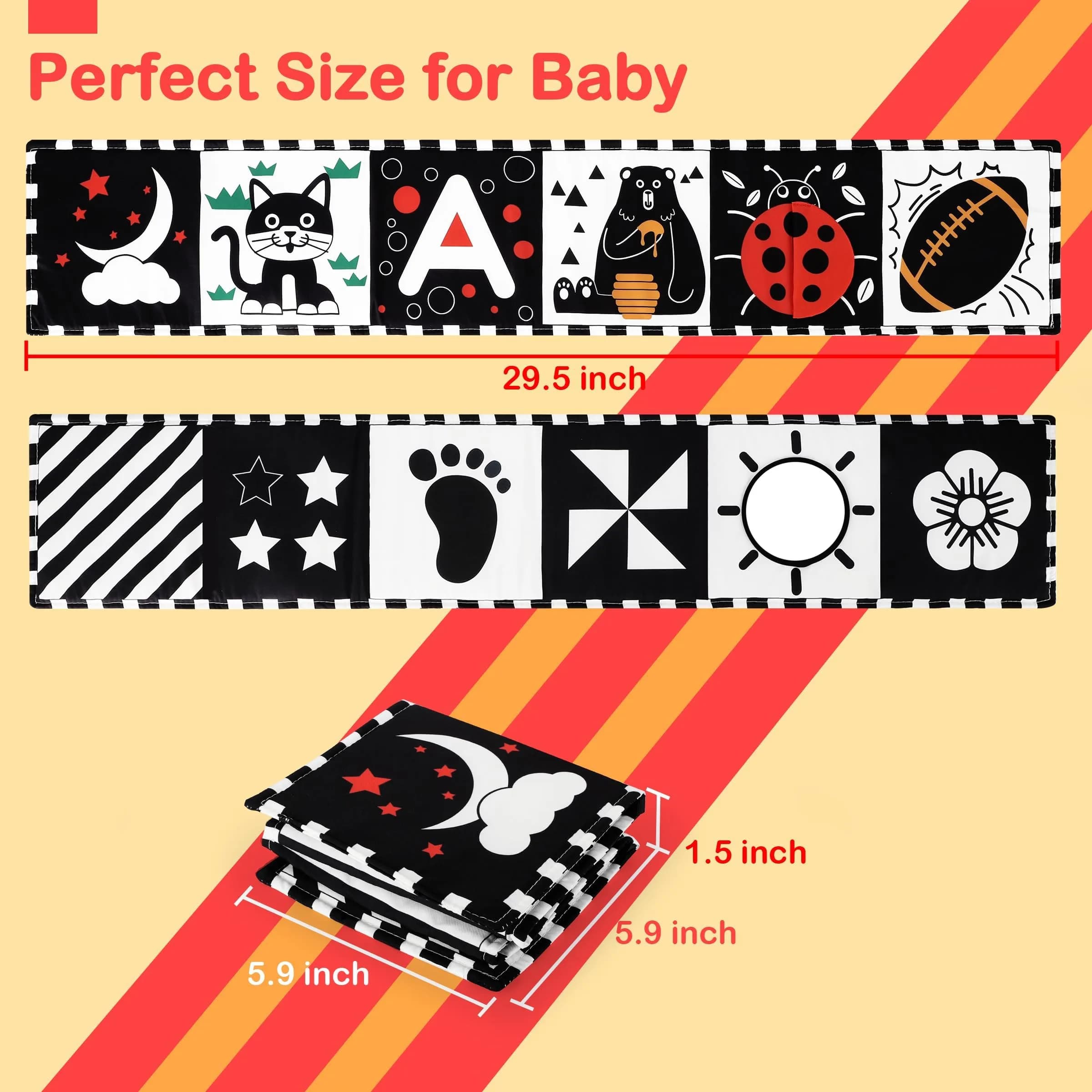URMYWO Black, White, and Colorful Sensory Baby Book for Tummy Time - High Contrast Visual Stimulation for Newborns (0-12 Months) - view 4
