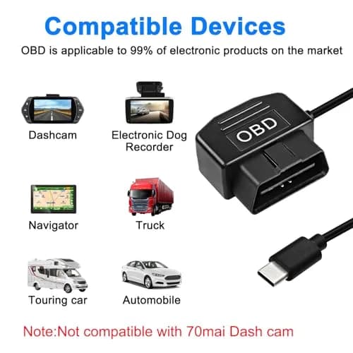 XMSJSIY OBD Power Cable for Dash Camera Type C OBD2 Power Adapter Hardwire | 3.5m, 5V/3A, Low-Voltage Protection thumbnail 6