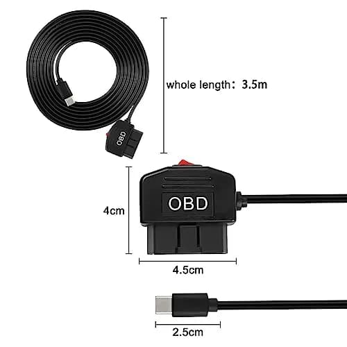 XMSJSIY OBD Power Cable for Dash Camera Type C OBD2 Power Adapter Hardwire | 3.5m, 5V/3A, Low-Voltage Protection thumbnail 2