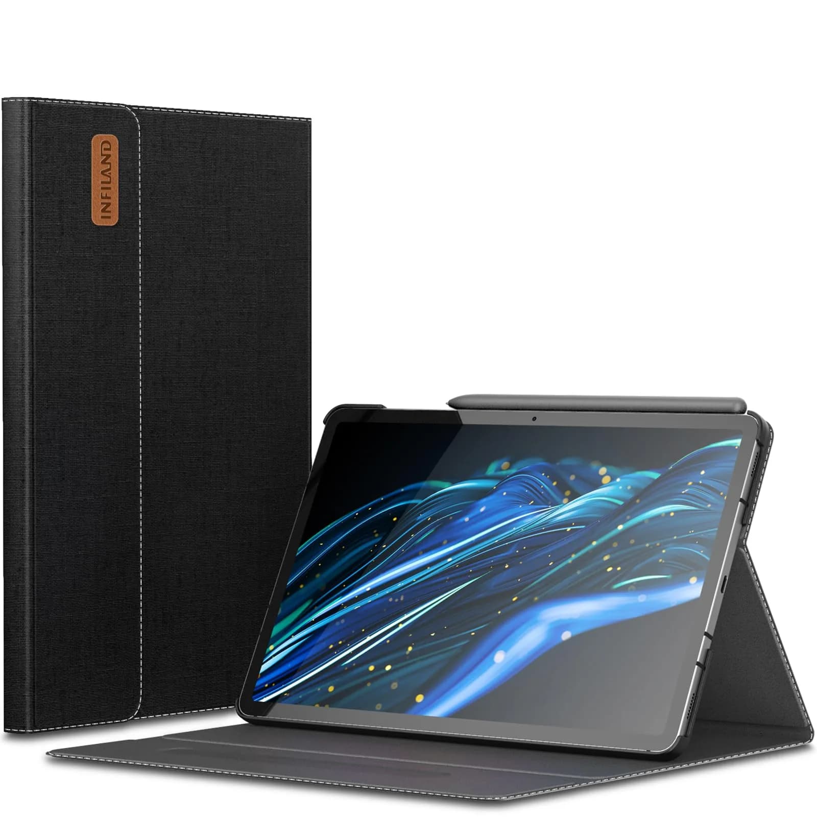 INFILAND Black PU Leather Case for Samsung Galaxy Tab S10 Lite/S10 FE/S9 FE 10.9 Inch & Tab S9 11 Inch with S Pen Holder | Auto Wake/Sleep — 01-Black
