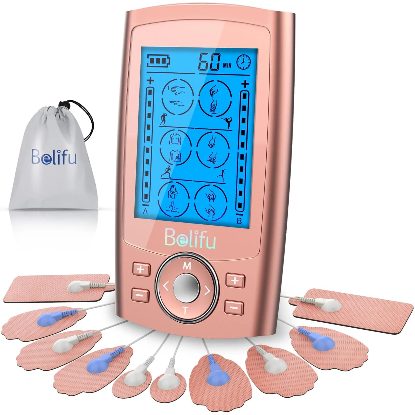 Belifu Dual Channel TENS EMS Unit 24 Modes Muscle Stimulator 0.29kg (10.3oz) | Pain Relief & Muscle Therapy