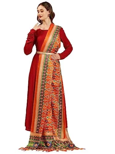DUPATTA BAZAAR Women's Patola Printed Art Silk Dupatta 225 cm (7.38 ft) | Elegant Orange & Multi thumbnail 4