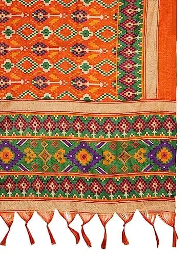 DUPATTA BAZAAR Women's Patola Printed Art Silk Dupatta 225 cm (7.38 ft) | Elegant Orange & Multi thumbnail 5