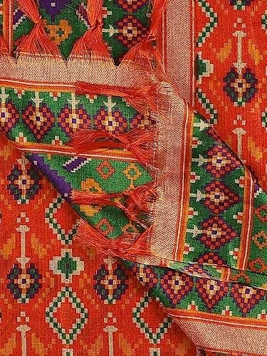 DUPATTA BAZAAR Women's Patola Printed Art Silk Dupatta 225 cm (7.38 ft) | Elegant Orange & Multi thumbnail 6