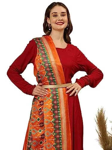 DUPATTA BAZAAR Women's Patola Printed Art Silk Dupatta 225 cm (7.38 ft) | Elegant Orange & Multi thumbnail 7