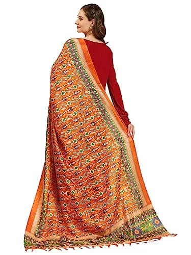 DUPATTA BAZAAR Women's Patola Printed Art Silk Dupatta 225 cm (7.38 ft) | Elegant Orange & Multi thumbnail 3