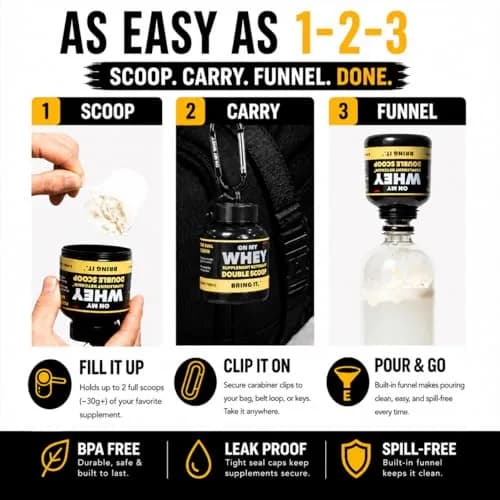 ONMYWHEY Double Scoop Protein and Supplement Keychain Funnel 180ml (6 oz) | BPA-Free, Spill-Proof Design thumbnail 3