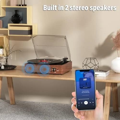 cotsoco Vinyl Record Player Turntable with Bluetooth & 2 Speakers | 3 Speed Portable Retro thumbnail 7