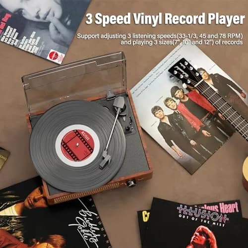cotsoco Vinyl Record Player Turntable with Bluetooth & 2 Speakers | 3 Speed Portable Retro thumbnail 8