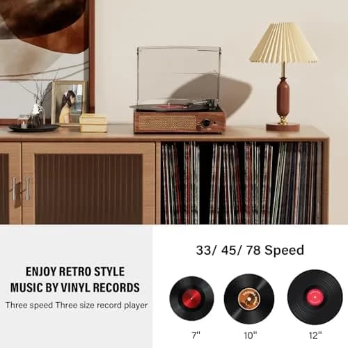 cotsoco Vinyl Record Player Turntable with Bluetooth & 2 Speakers | 3 Speed Portable Retro thumbnail 5