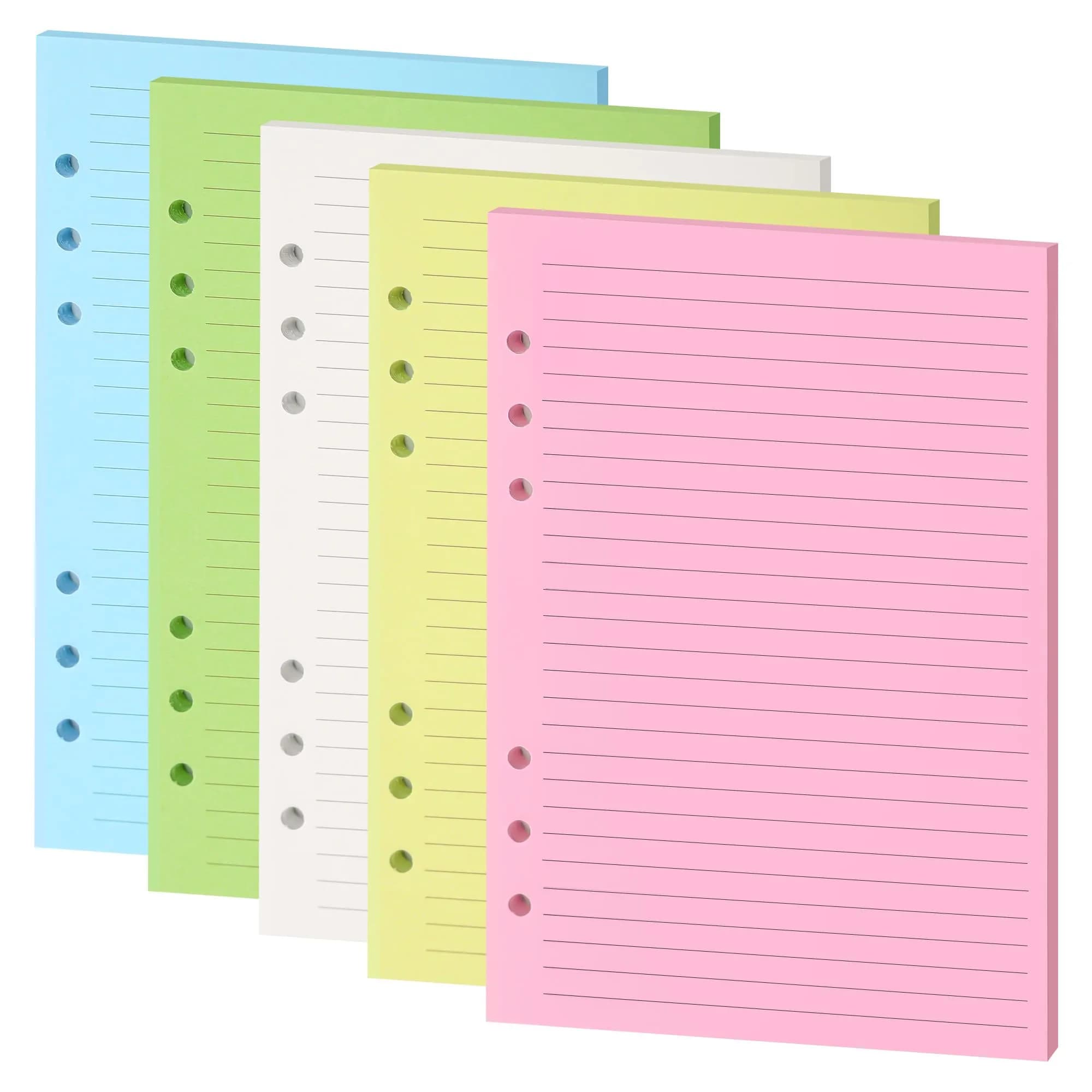 Mafegu Refill Paper A5 5-Color Ruled | 120 GSM Thick Loose Leaf Sheets for Planners