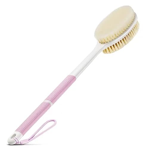Backski Pink Body Scrubber Long Handle with Stiff & Soft Bristles | 43.5 cm (17.12 Inch) thumbnail 1