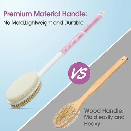 Backski Pink Body Scrubber Long Handle with Stiff & Soft Bristles | 43.5 cm (17.12 Inch) thumbnail 4