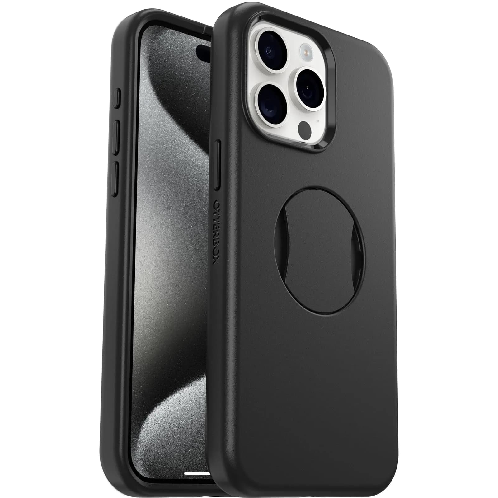 OtterBox OtterGrip Symmetry Case for iPhone 15 Pro Max with MagSafe Grip, Black | Military Standard Drop Protection — Black