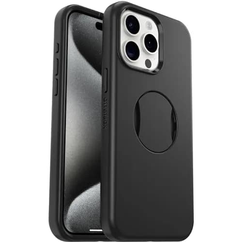 OtterBox OtterGrip Symmetry Case for iPhone 15 Pro Max with MagSafe Grip, Black | Military Standard Drop Protection thumbnail 1