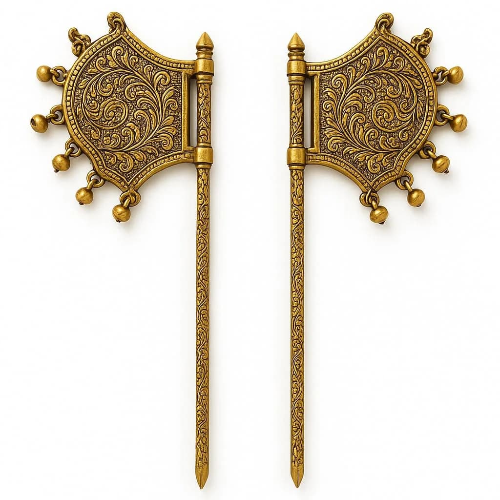 Garden Of Arts Brass Handheld Temple Fan Set of 2 | 21 cm (8 Inch) Traditional Pooja Fan with Ghungroo Bells