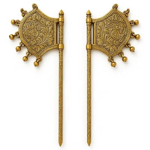 Garden Of Arts Brass Handheld Temple Fan Set of 2 | 21 cm (8 Inch) Traditional Pooja Fan with Ghungroo Bells thumbnail 1