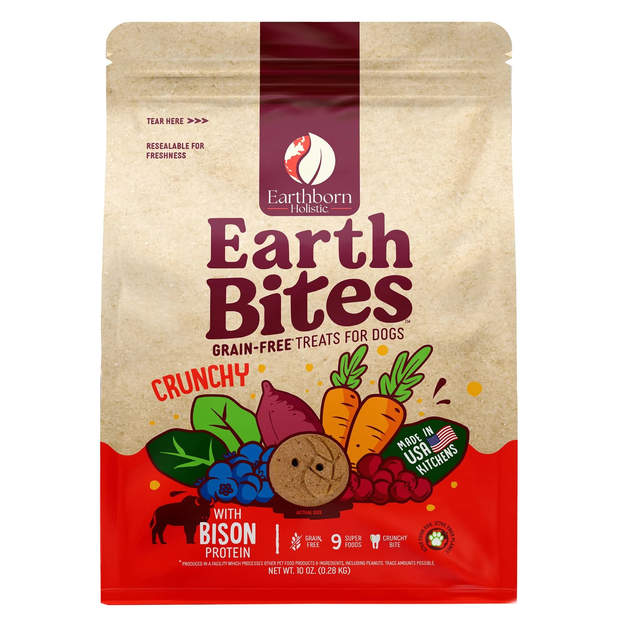 Earthborn Holistic EarthBites Grain-Free Dog Treats with Bison 10 oz | Crunchy, Healthy & Tartar-Reducing