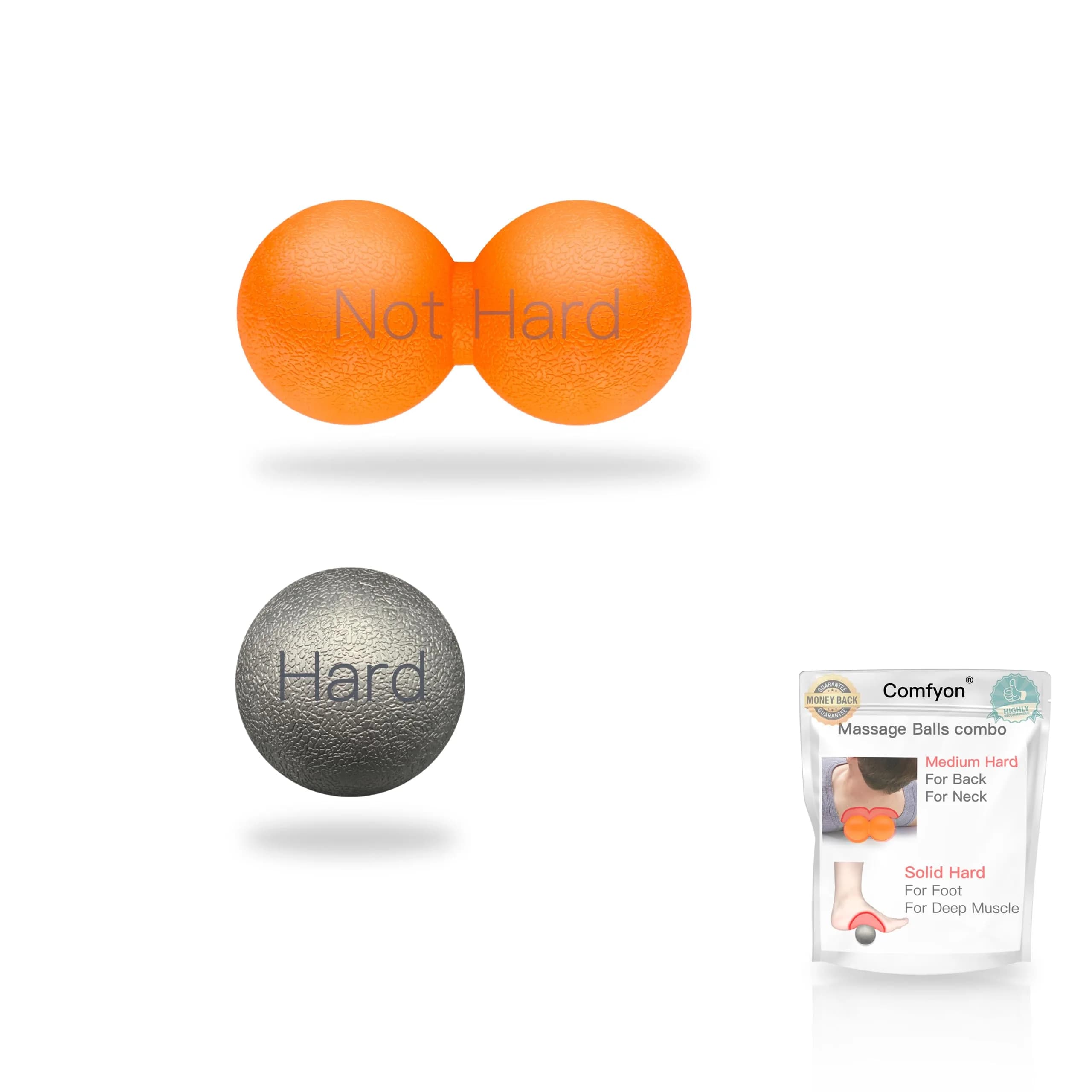 Comfyon Deep Tissue Massage Ball Set – Trigger Point & Myofascial Relief, 2 pcs | Portable & Durable — Black&orange