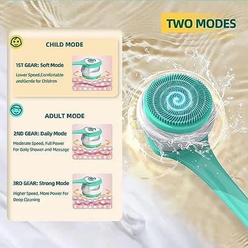 Loodic Electric Back Scrubber with 5 Brush Heads, Rechargeable Long Handle (Green) | 41cm (15.75 Inch) thumbnail 4