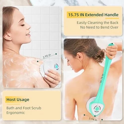 Loodic Electric Back Scrubber with 5 Brush Heads, Rechargeable Long Handle (Green) | 41cm (15.75 Inch) thumbnail 3