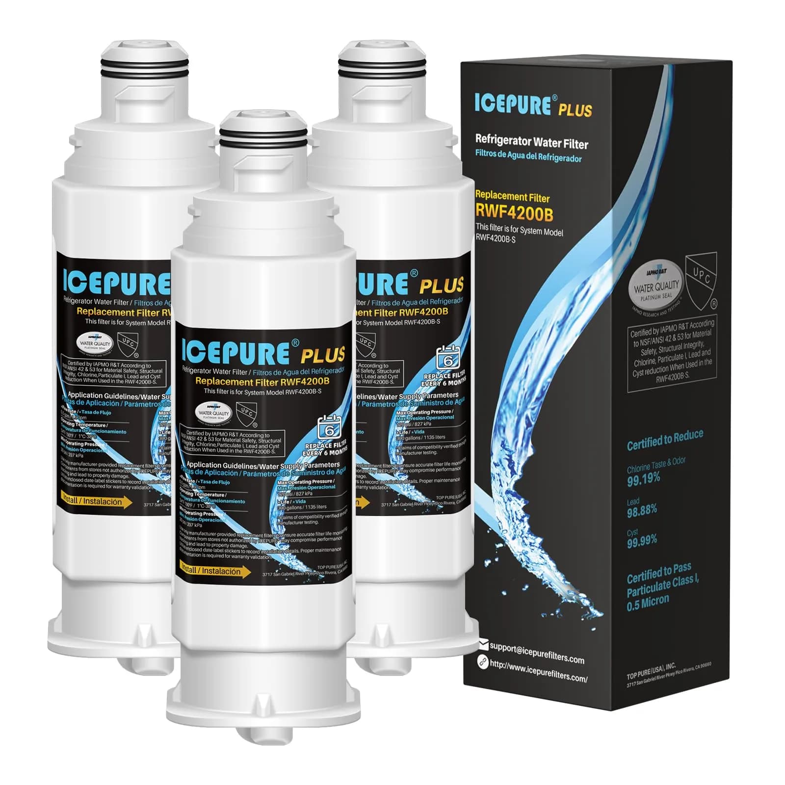 ICEPURE PLUS RWF4200B Refrigerator Water Filter 3-Pack | NSF Certified Heavy Metals Removal - main product image