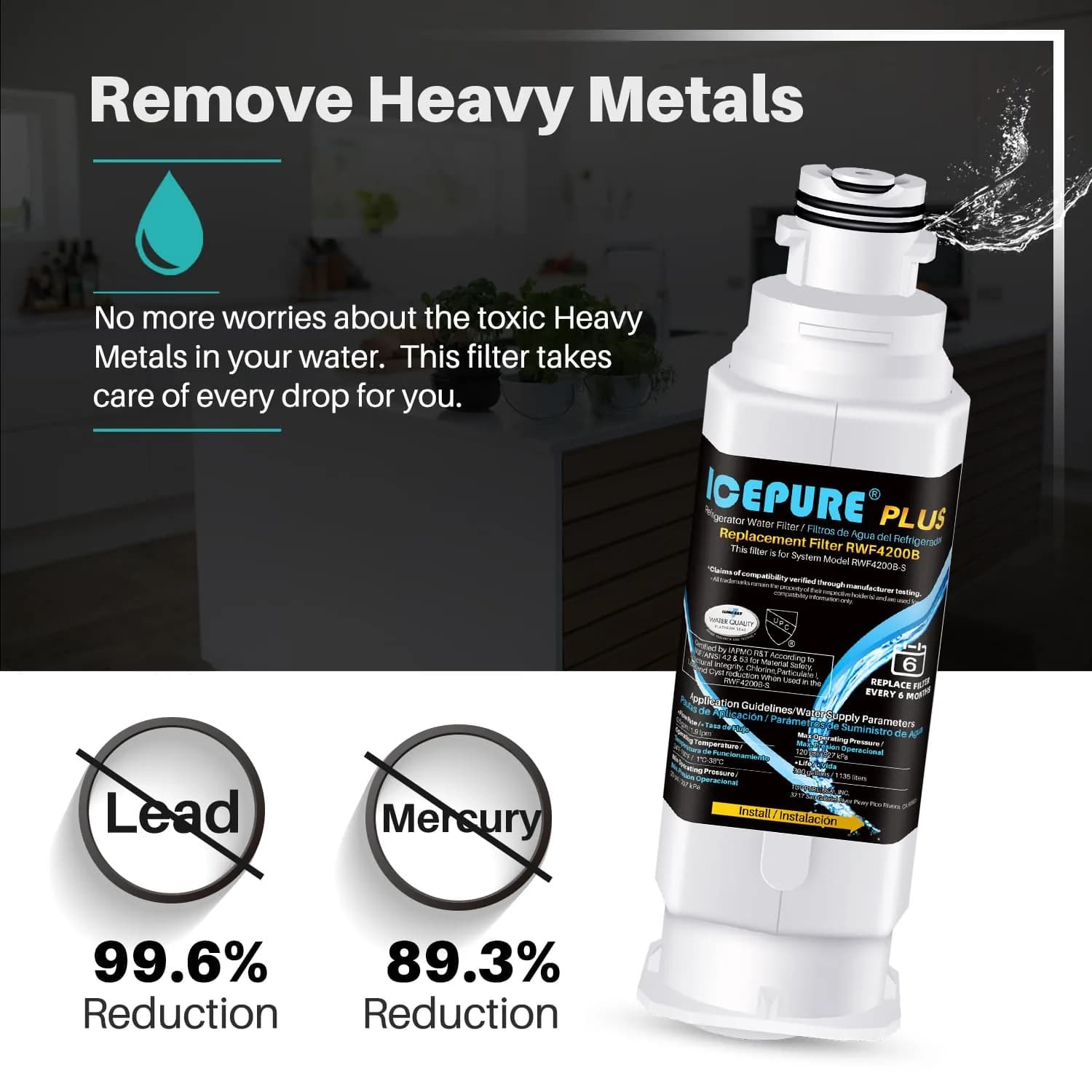 ICEPURE PLUS RWF4200B Refrigerator Water Filter 3-Pack | NSF Certified Heavy Metals Removal - view 5