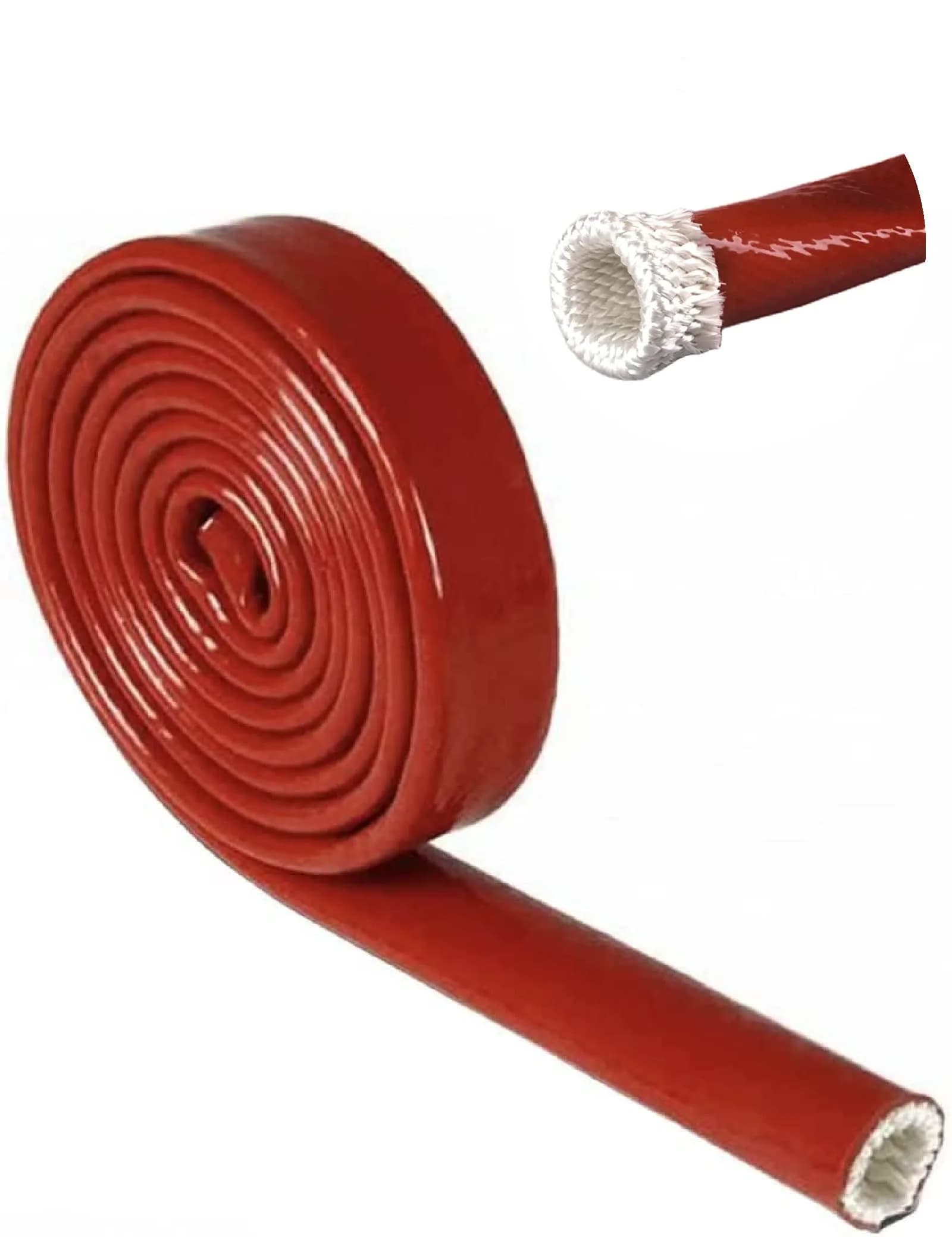 Ummickl Red Fuel Line Heat Shield Insulation Sleeve 10mm (3/8" ID) x 1.5m (5ft) | High Temp Silicone Coated Fiberglass - main product image