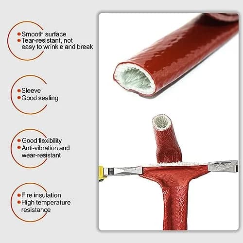Ummickl Red Fuel Line Heat Shield Insulation Sleeve 10mm (3/8" ID) x 1.5m (5ft) | High Temp Silicone Coated Fiberglass thumbnail 3