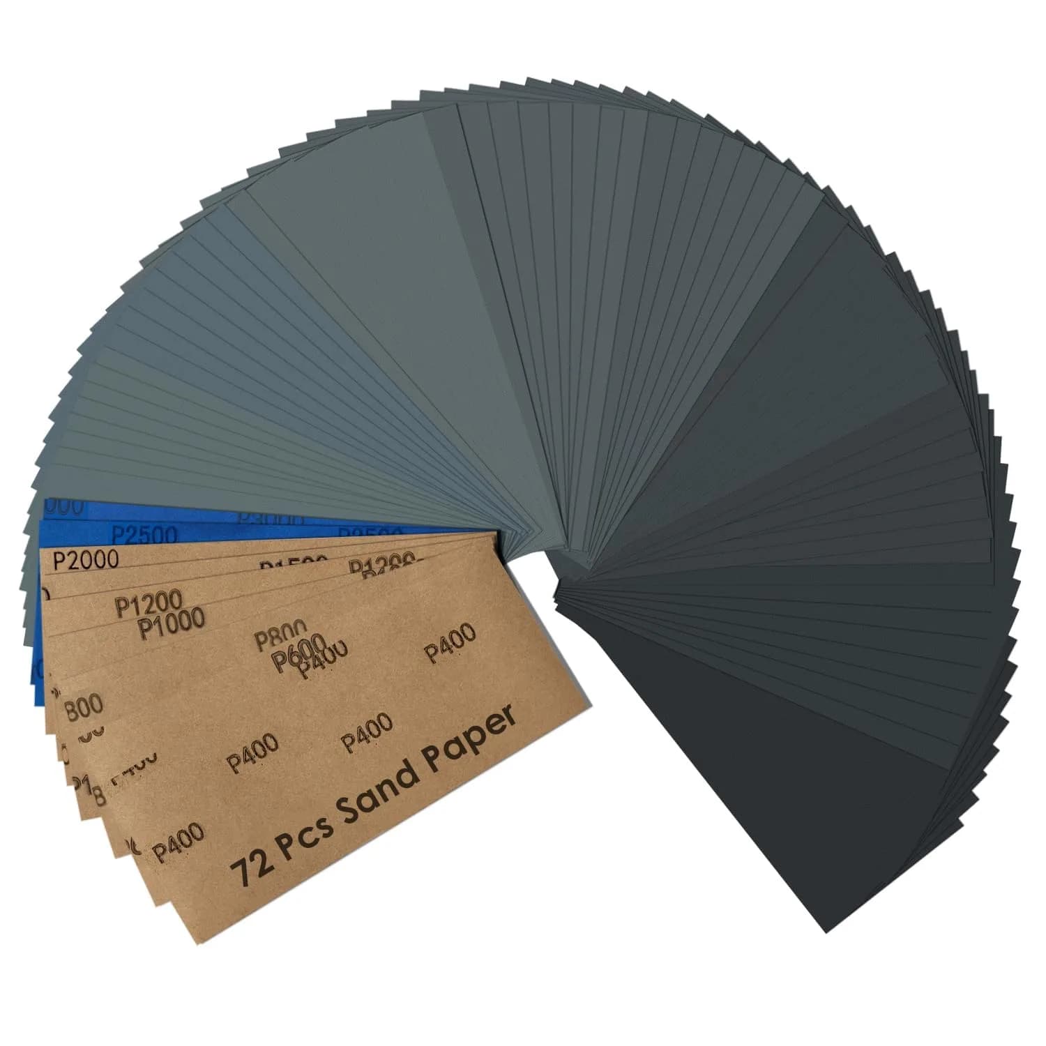 auriikoop Sandpaper Assortment 400-3000 Grit | Wet & Dry, 72 pcs, 9 x 3.6 inch
