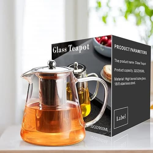 PARACITY Glass Teapot Stovetop 32 OZ | Borosilicate Clear Tea Kettle with Infuser thumbnail 8