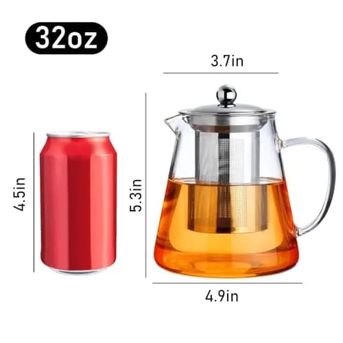 PARACITY Glass Teapot Stovetop 32 OZ | Borosilicate Clear Tea Kettle with Infuser thumbnail 2