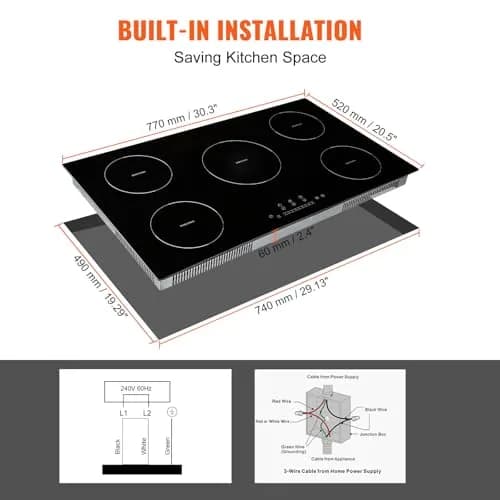 VEVOR 36'' Electric Cooktop 9200W 5 Burners | Vitroceramic Glass & Metal Casing, 220-240V Compatible thumbnail 3