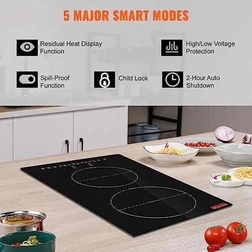 VEVOR 2-Burner Induction Cooktop 3000W 12'' Built-in 220V | Touch Control with 9 Heating Levels & Timer thumbnail 5